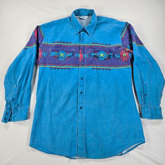 Vintage Roper Turquoise Blue Aztec Long Sleeve Button Up Shirt Men's Size XL - Picture 1 of 7